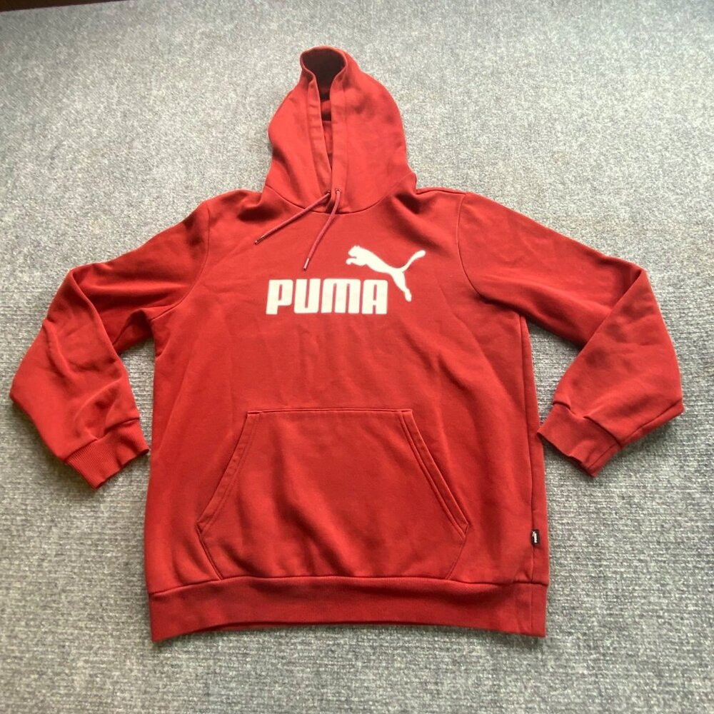 Puma Hoodie Men's M Red Athletic Streetwear Logo Pullover Activewear Athleisure‎